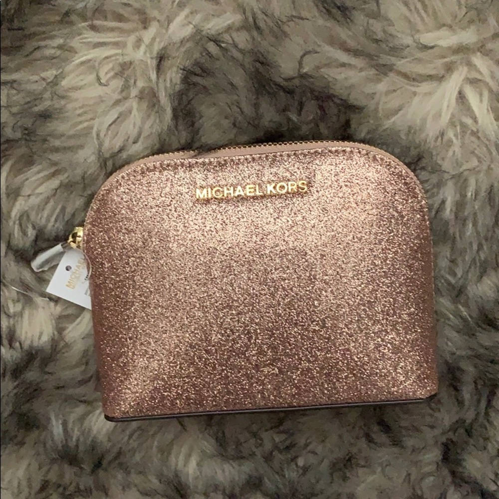 Michael Kors Emmy Rose Gold Leather Travel Pouch